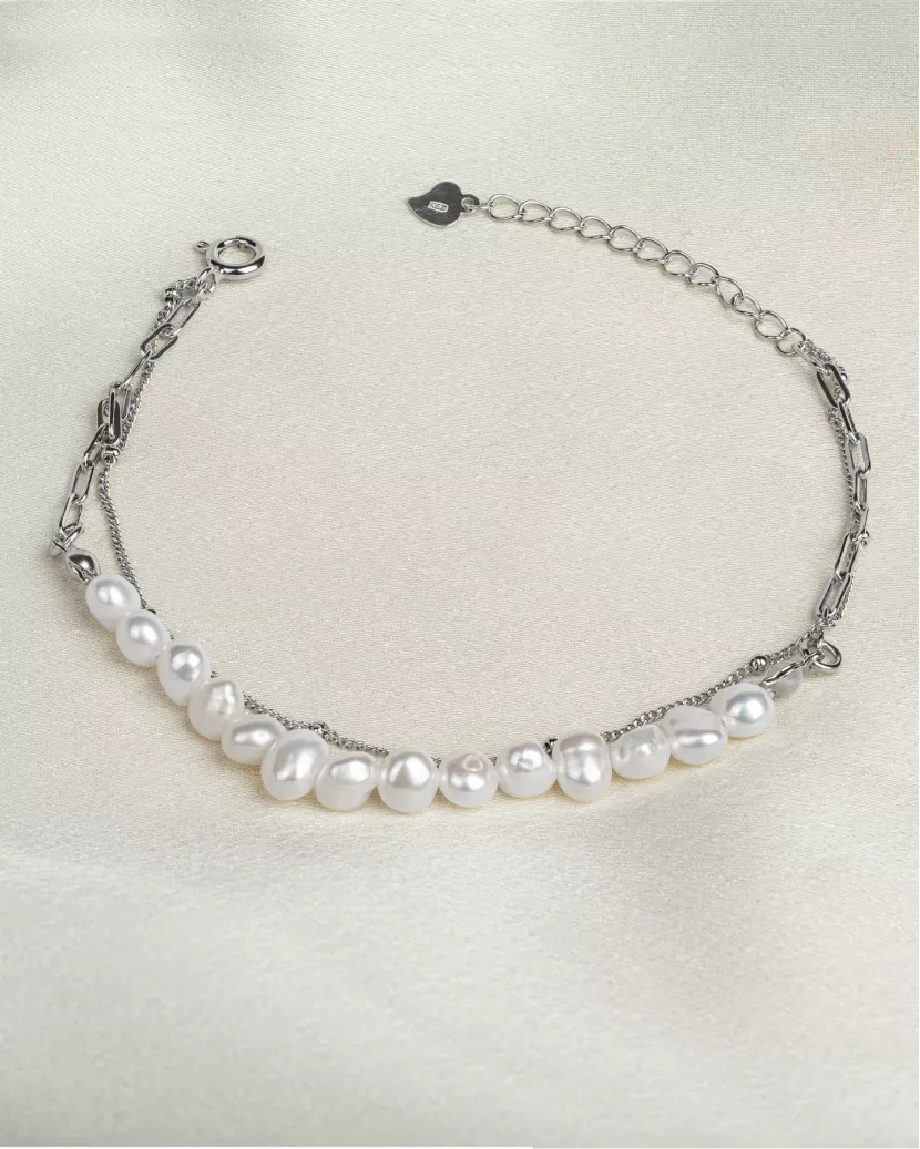 Браслет срібний з барочними перлами подвійний 007105