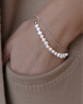Браслет срібний з барочними перлами подвійний 007105
