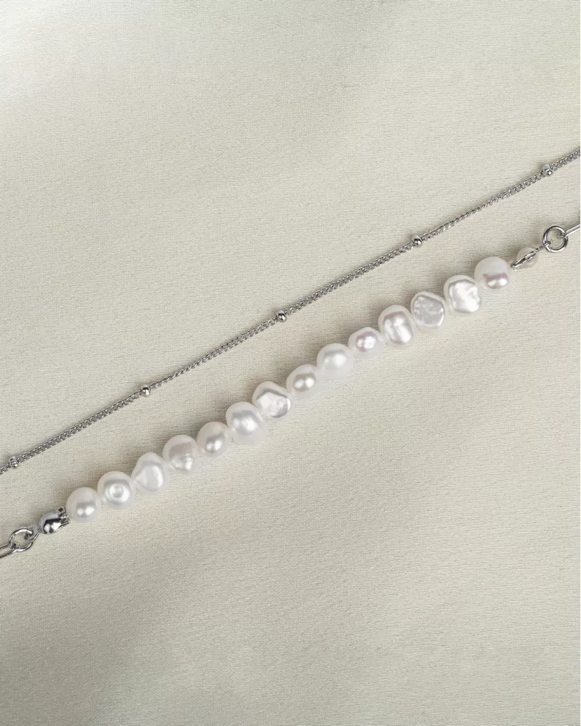 Браслет срібний з барочними перлами подвійний 007105