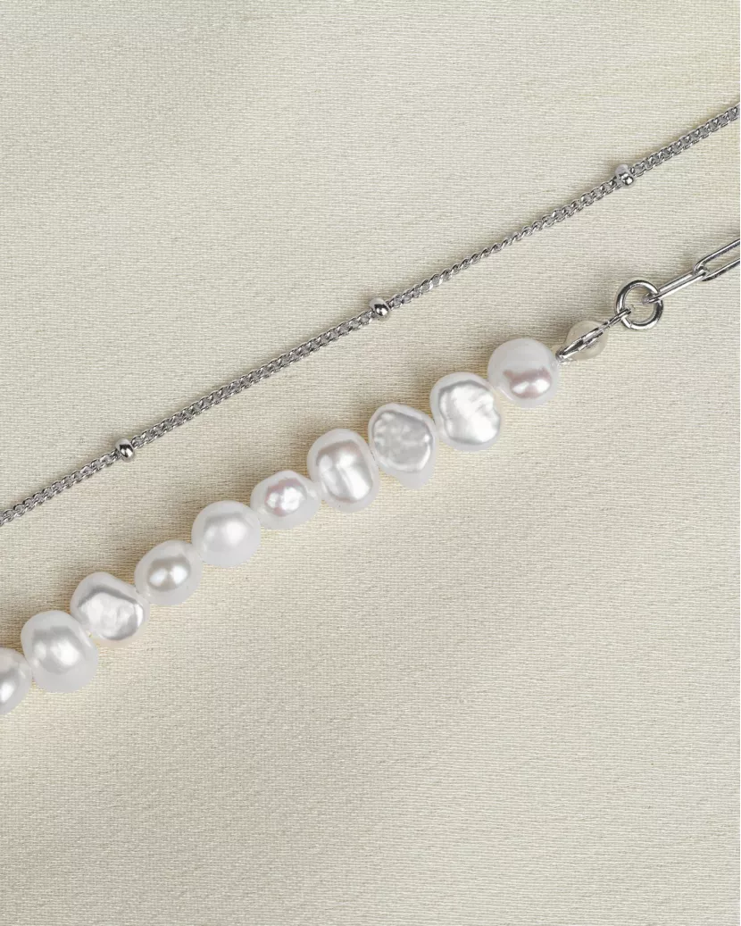 Браслет срібний з барочними перлами подвійний 007105