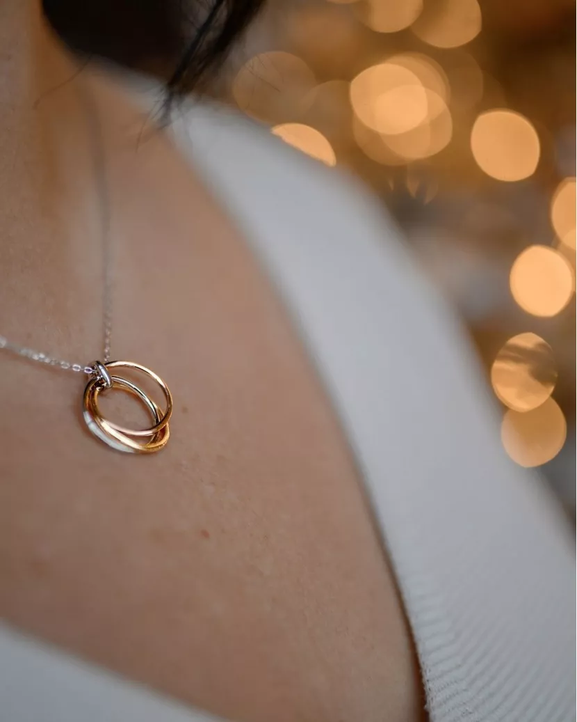 Срібне кольє Три кільця у позолоті 007063