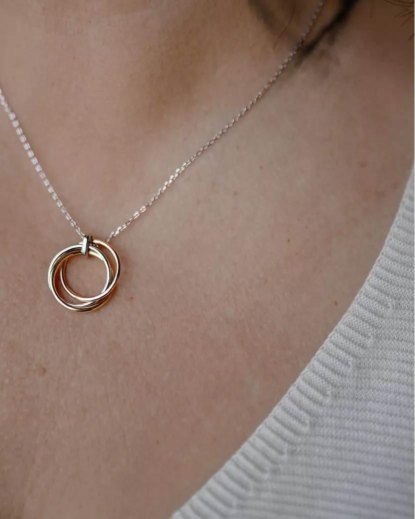 Срібне кольє Три кільця у позолоті 007063