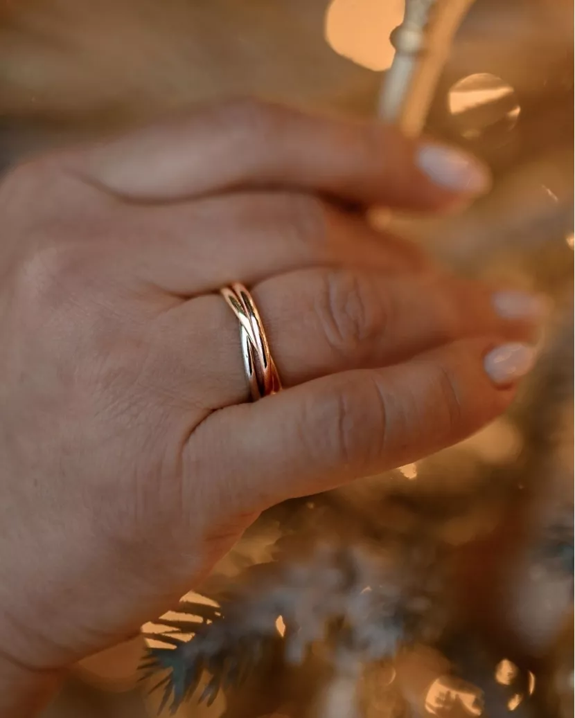 Каблучка срібна потрійне з позолотою 007057