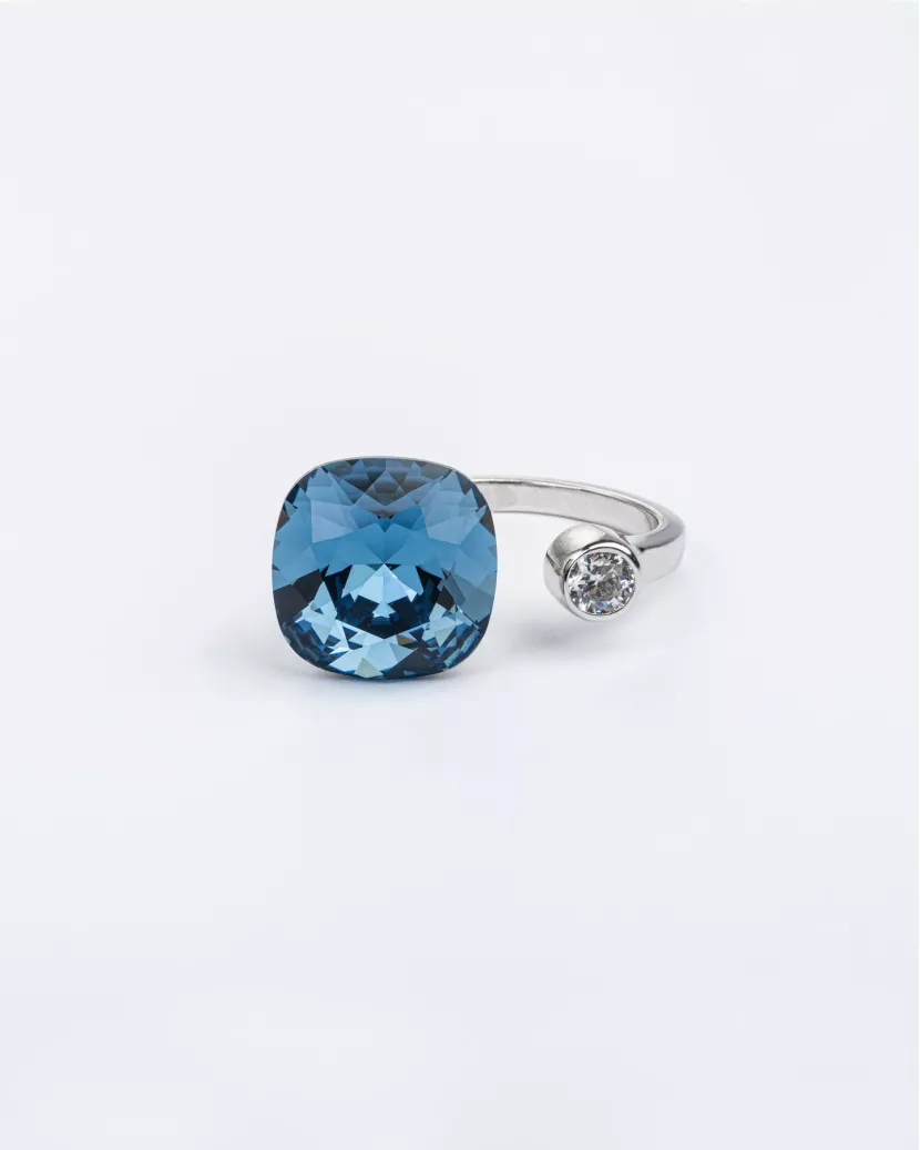 Каблучка срібна роз'ємна з синім квадратим каменем 006959