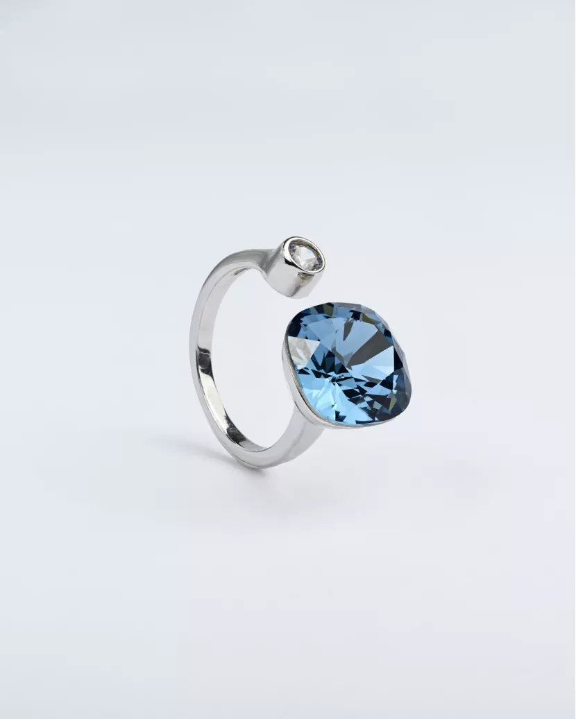 Каблучка срібна роз'ємна з синім квадратим каменем 006959