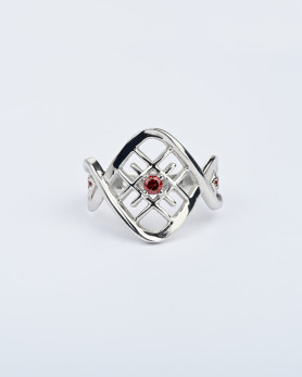 Каблучка срібна ДНК Нації з гранатовим цирконієм 007072