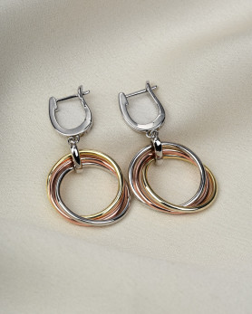 Сережки срібні висячі Три кільця в позолоті 007065