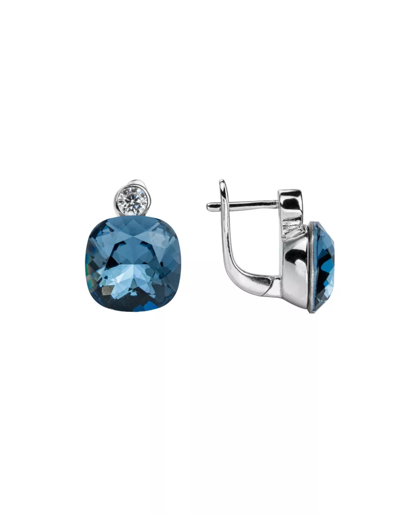 Сережки срібні з синім квадратним цирконієм 006961