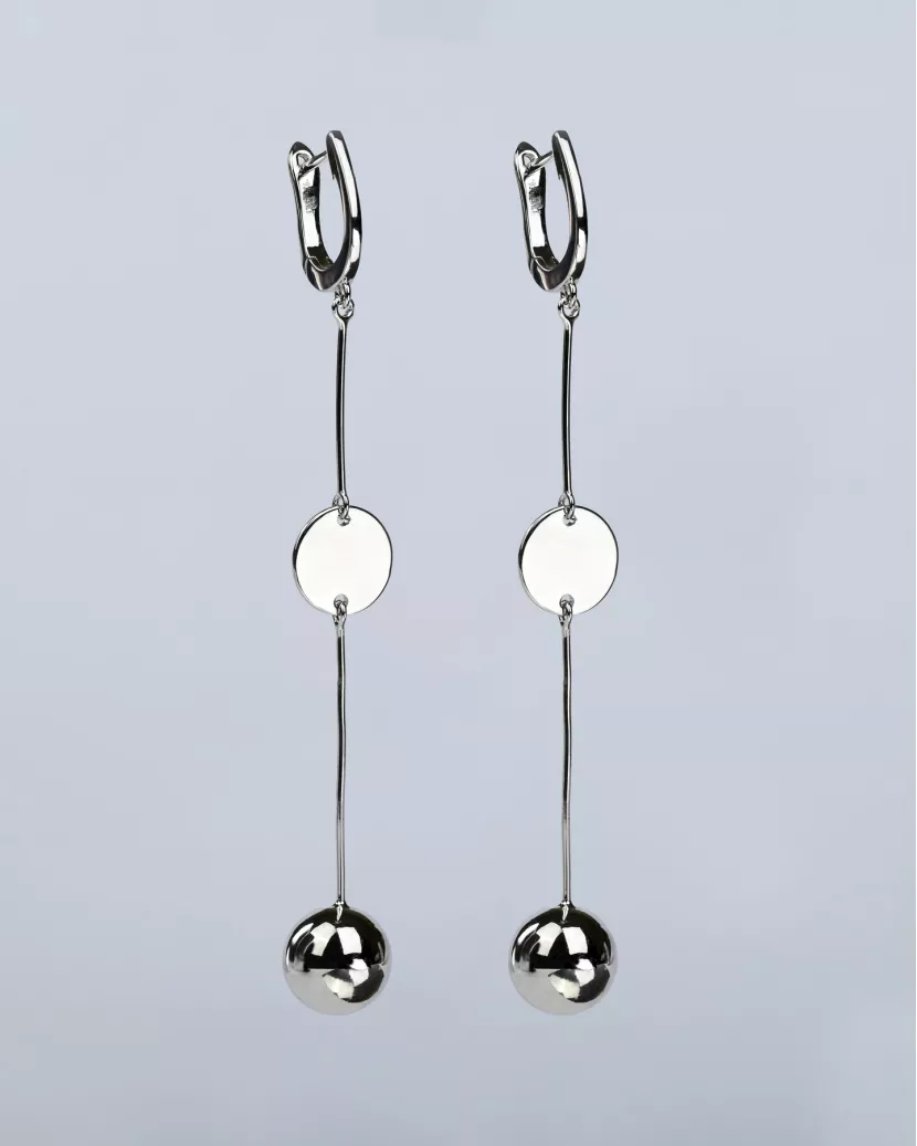 Сережки срібні висячі з кулею та монетою 007066