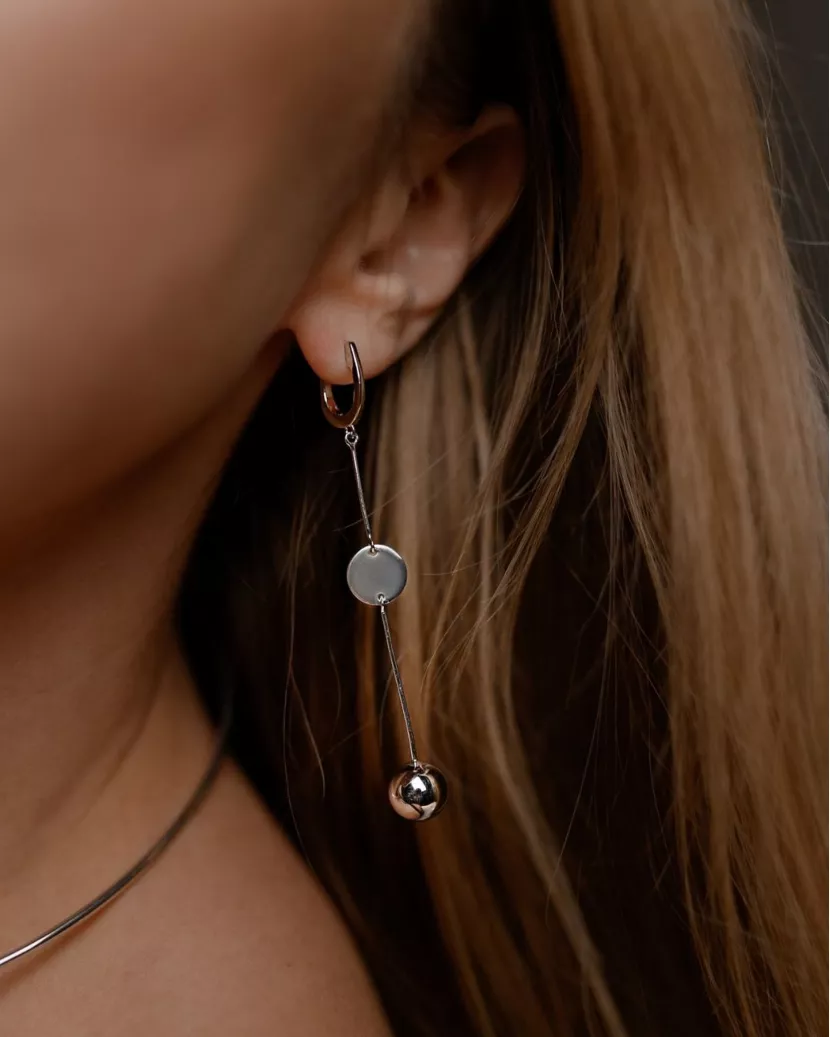 Сережки срібні висячі з кулею та монетою 007066