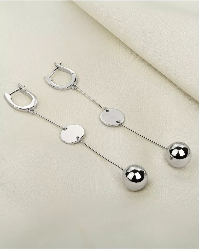 Сережки срібні висячі з кулею та монетою 007066