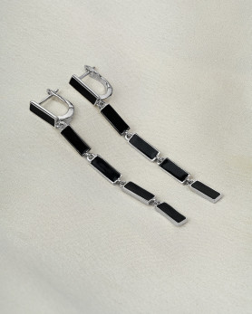 Сережки срібні висячі з чорною емаллю Геометрія 007058