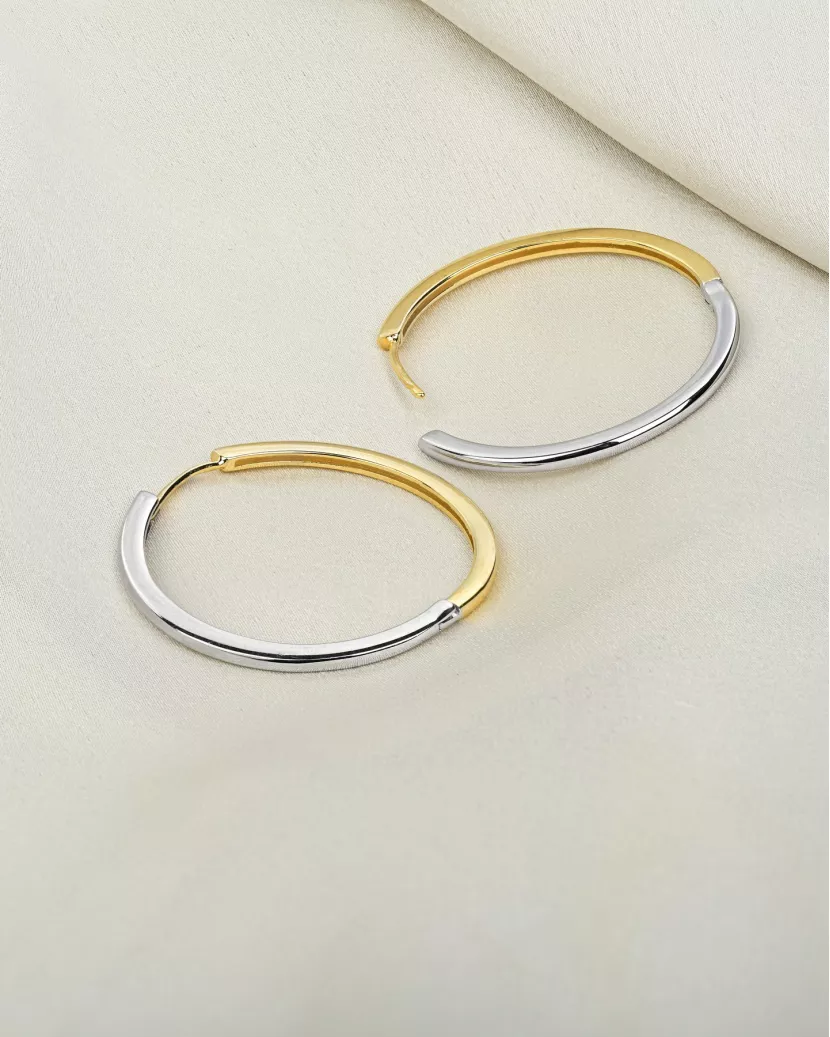 Сережки - кільця срібні двосторонні із позолотою 007068