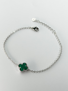 Браслет срібний з малахітом Клевер 1см 000026