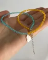 Кольє срібне 50см з жовто-блакитним кришталем та серцем 005224