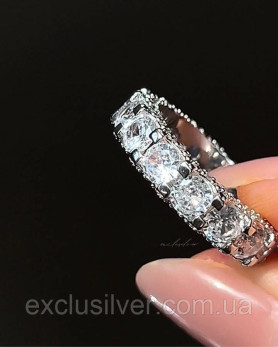Каблучка срібна із цирконієм діамантового огранювання 006351