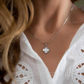 Підвіс срібний з перламутром Клевер 1,5см