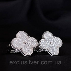 Cрібні сережки з цирконієм діамантового огранювання Клевер 1,5см 003680
