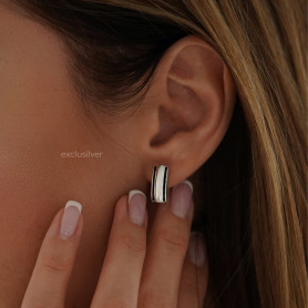 Сережки срібні прямокутні з чорною емаллю