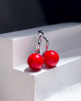 Серебряные сережки Калина з коралом, 925 проба 006327