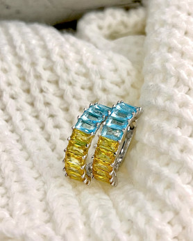 Серьги серебряные с желто-голубыми камнями 003888