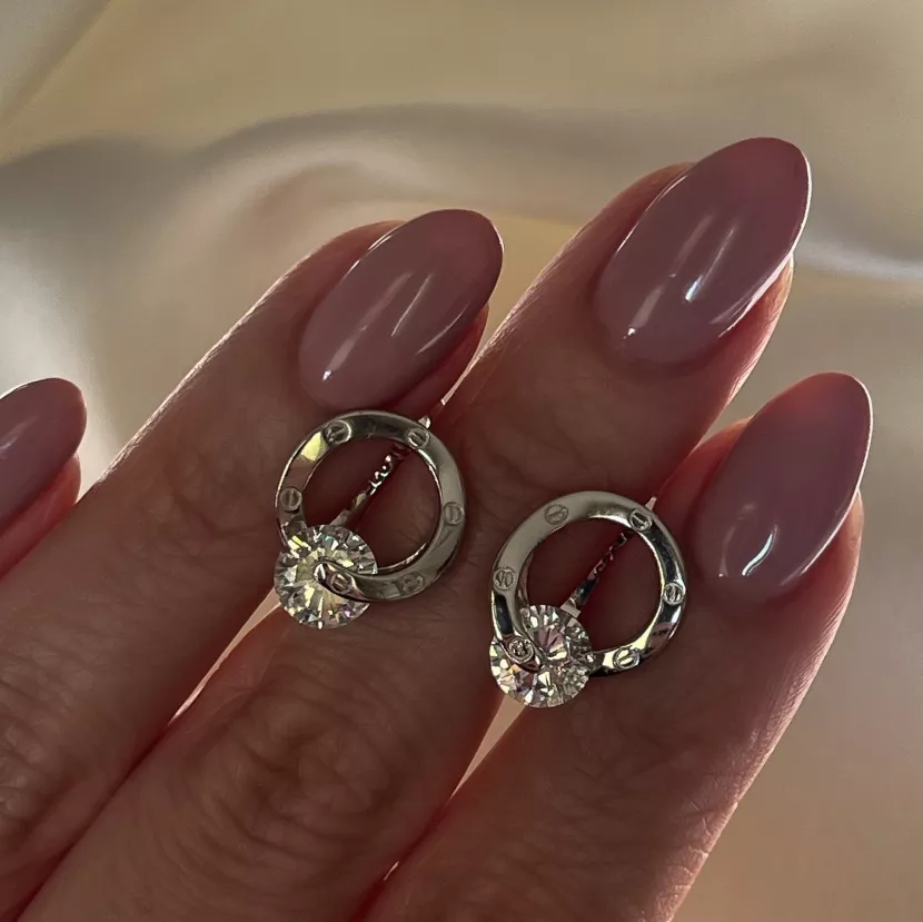 Серьги серебряные круглые с вращающимся камнем