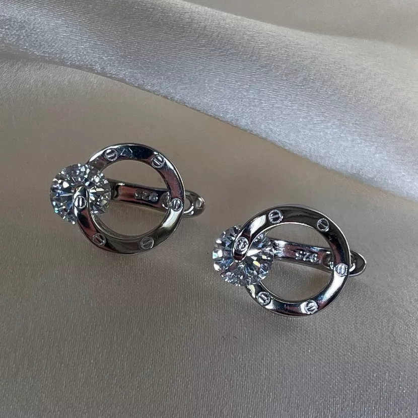 Серьги серебряные круглые с вращающимся камнем