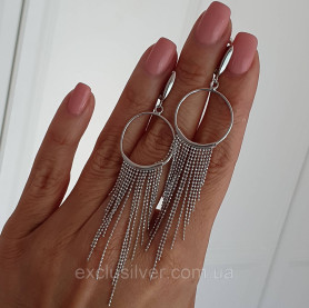 Сережки - кисточки срібні з кільцем і ланцюжками кульками