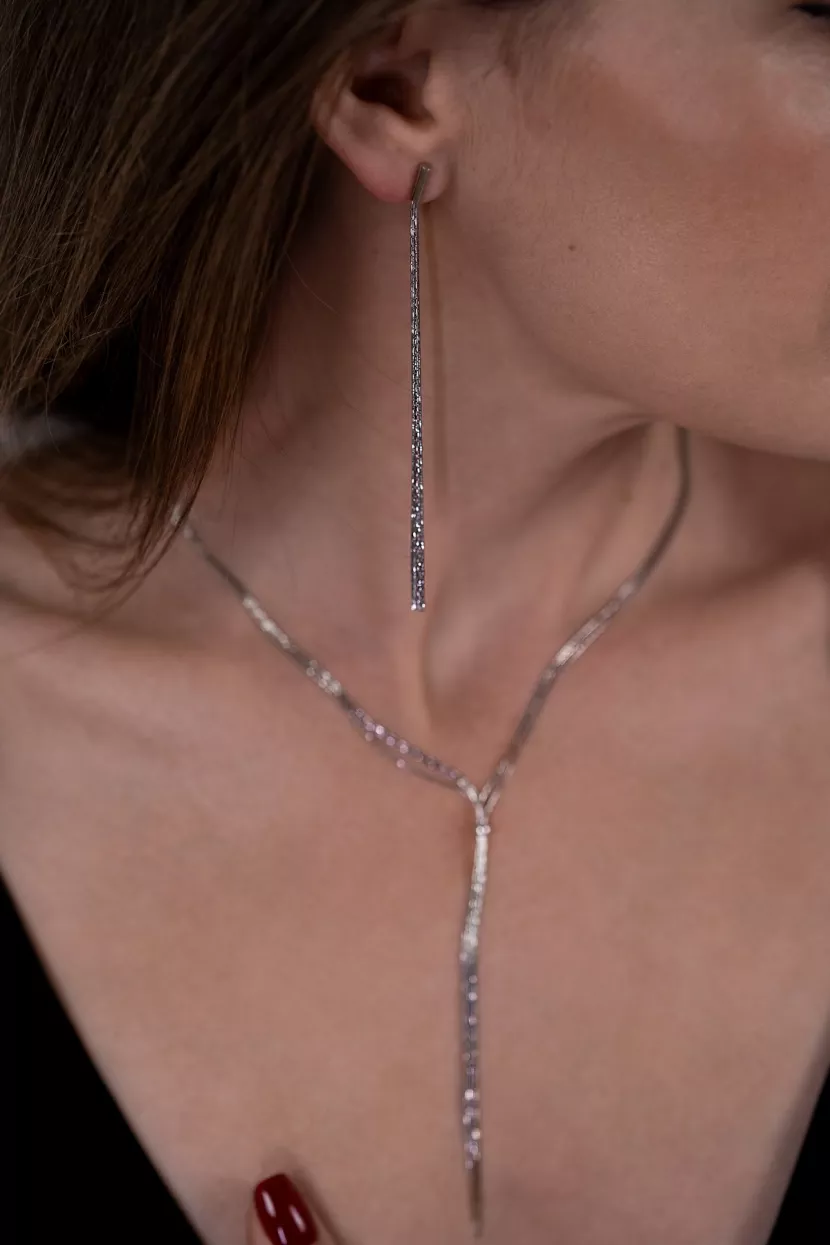 Серьги - нити серебряные с алмазной насечкой