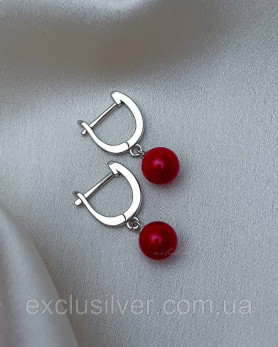 Серебряные сережки Калина з коралом, 925 проба 006290