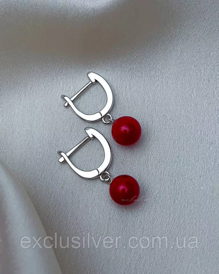 Серебряные сережки Калина з коралом, 925 проба 006290