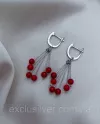 Срібні сережки Гроно калини з коралом, 925 проба