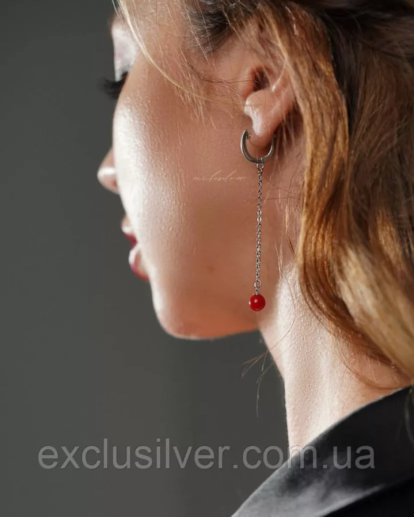 Серебряные сережки Калина з коралом, 925 проба 006326