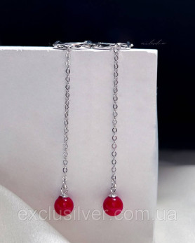 Срібні сережки Калина з коралом, 925 проба 006326