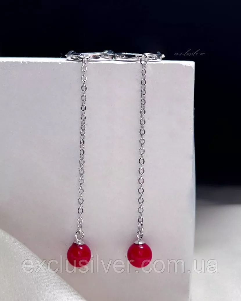 Серебряные сережки Калина з коралом, 925 проба 006326