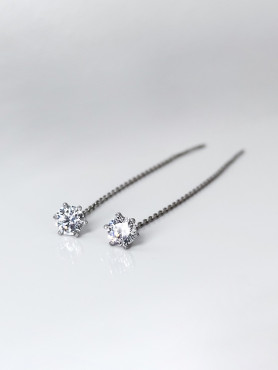 Срібні сережки - протяжки із цирконієм діамантового огранювання 003643