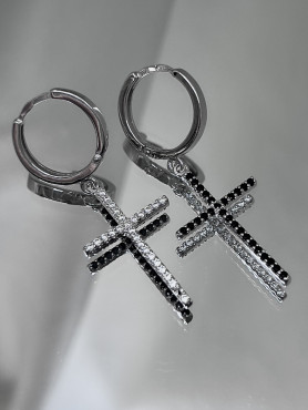 Срібні сережки висячі із хрестом 003730