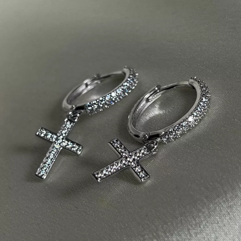 Серьги серебряные Крестики на колечке