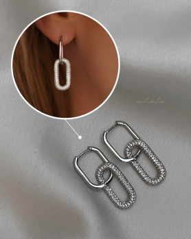 Серьги серебряные с прямоугольной подвеской с цирконием бриллиантовой огранки