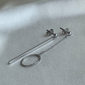 Сережки - срібні пусети (гвоздики) без каміння висячі Асиметрична геометрія