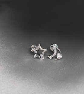 Сережки - пусети (гвоздики) Зірка та місяць 925 проба