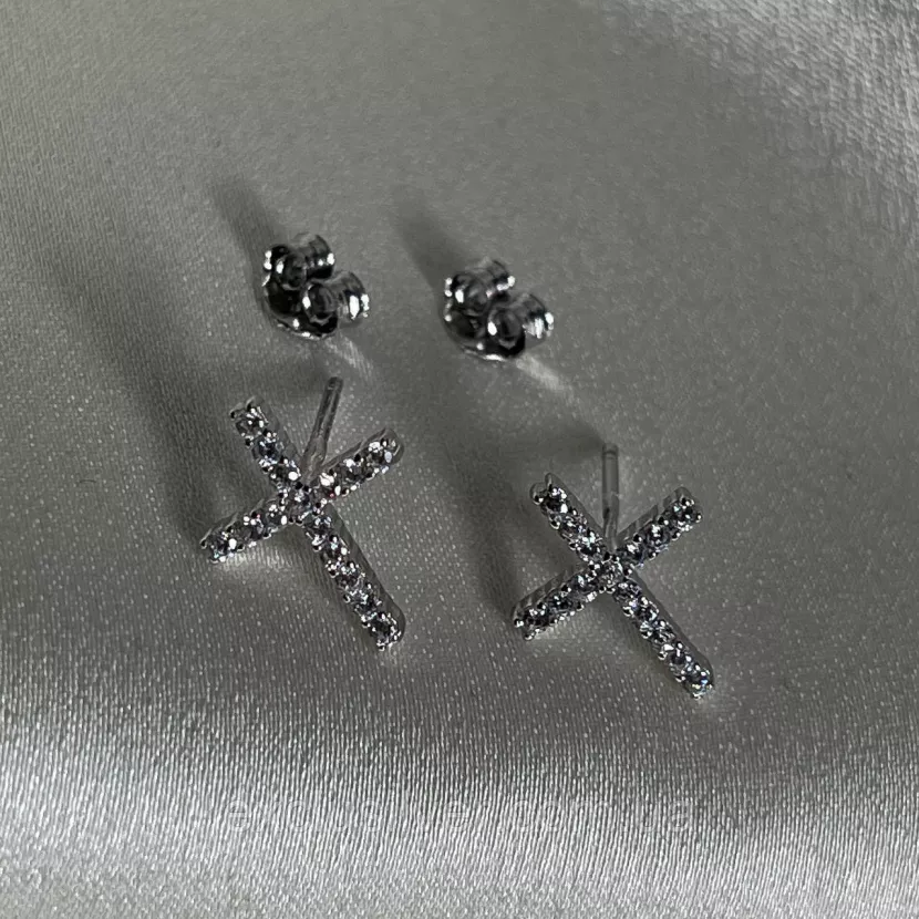 Серьги - пусеты серебряные Мерцающие крестики