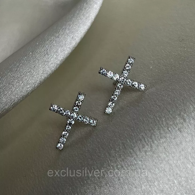 Серьги - пусеты серебряные Мерцающие крестики