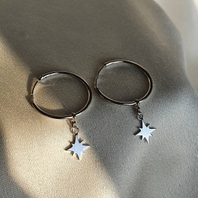 Сережки — кільця срібні з підвісними метеоритами 003413