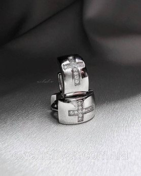 Сережки - кільця срібні з хрестиками Exclusilver 925 проба
