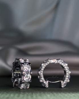 Сережки - кільця срібні із цирконієм діамантового огаранювання 006352