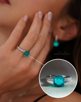 Каблучка срібна з зеленим квадратним цирконієм