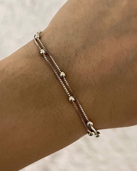 Браслет срібний подвійний із кульками 925°