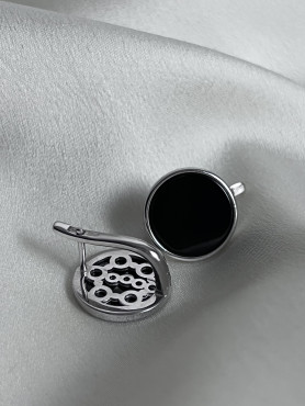 Сережки срібні круглі з чорною емаллю