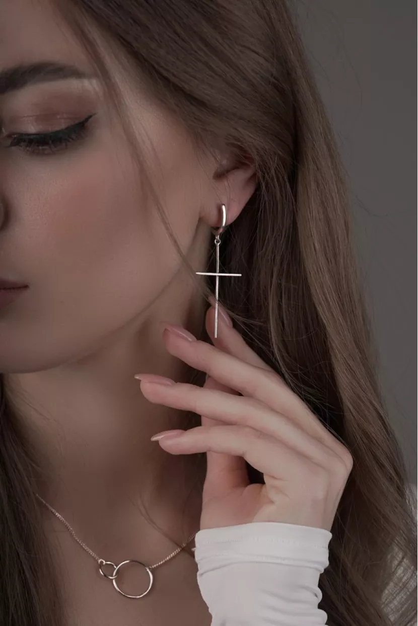 Сережки срібні з хрестиками 002944